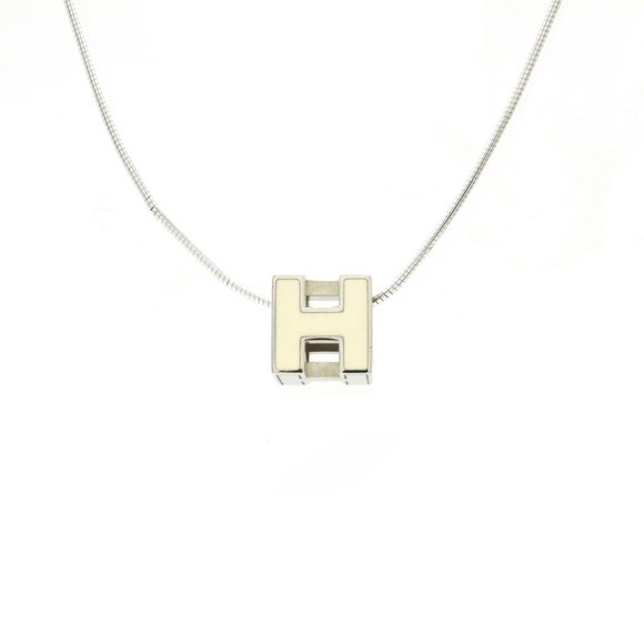 HERMES Hermes Cage d'Ache H Cube Necklace Choker Snake Chain Ivory - Picture 1 of 7